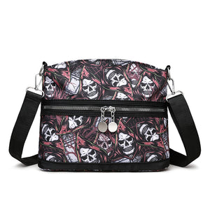 Sac Bandoulière Femme Imperméable Grande Capacité avec Motif Crâne Halloween – Fermeture Éclair, Style Messenger