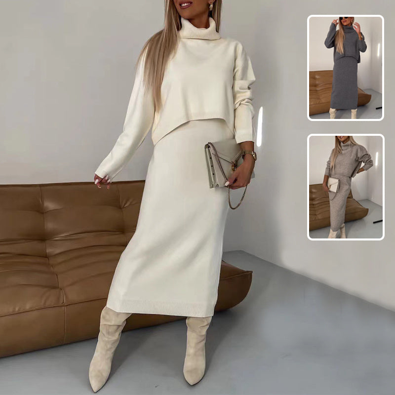 Ensemble 2 Pièces : Pull Col Roulé et Robe Longue Sans Manches pour Femme