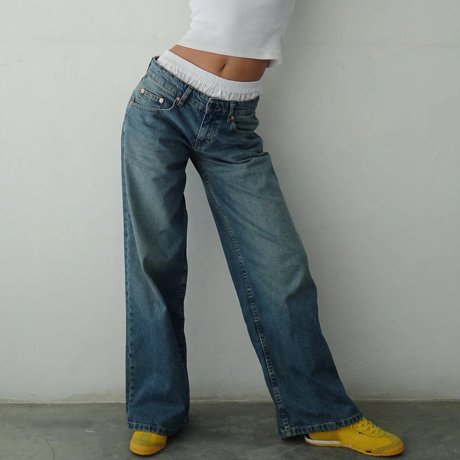 Jeans Baggy Femme Tendance - Pantalon Dénim Style Boyfriend avec Poches - Mode Urbaine