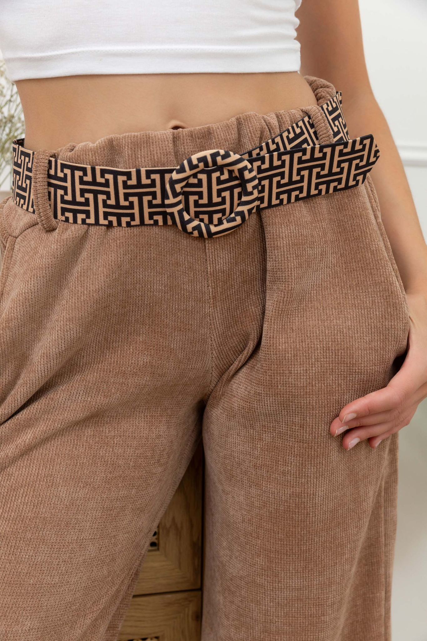 Pantalon en velours doux avec ceinture - Taille unique